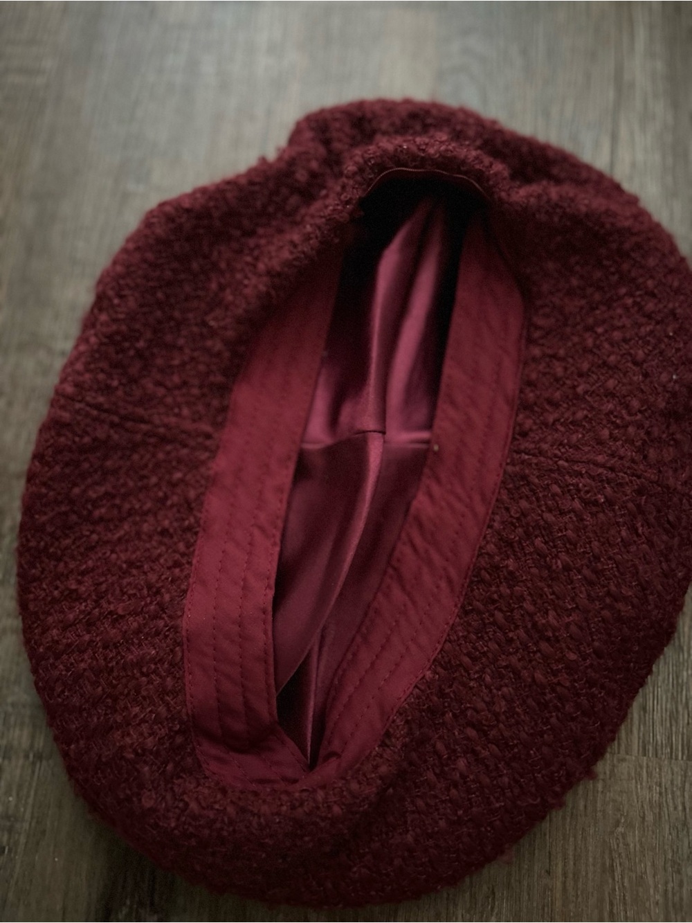 Women's Burgundy Knit Beret with Floral Brooch Accent - Picture 4 of 5